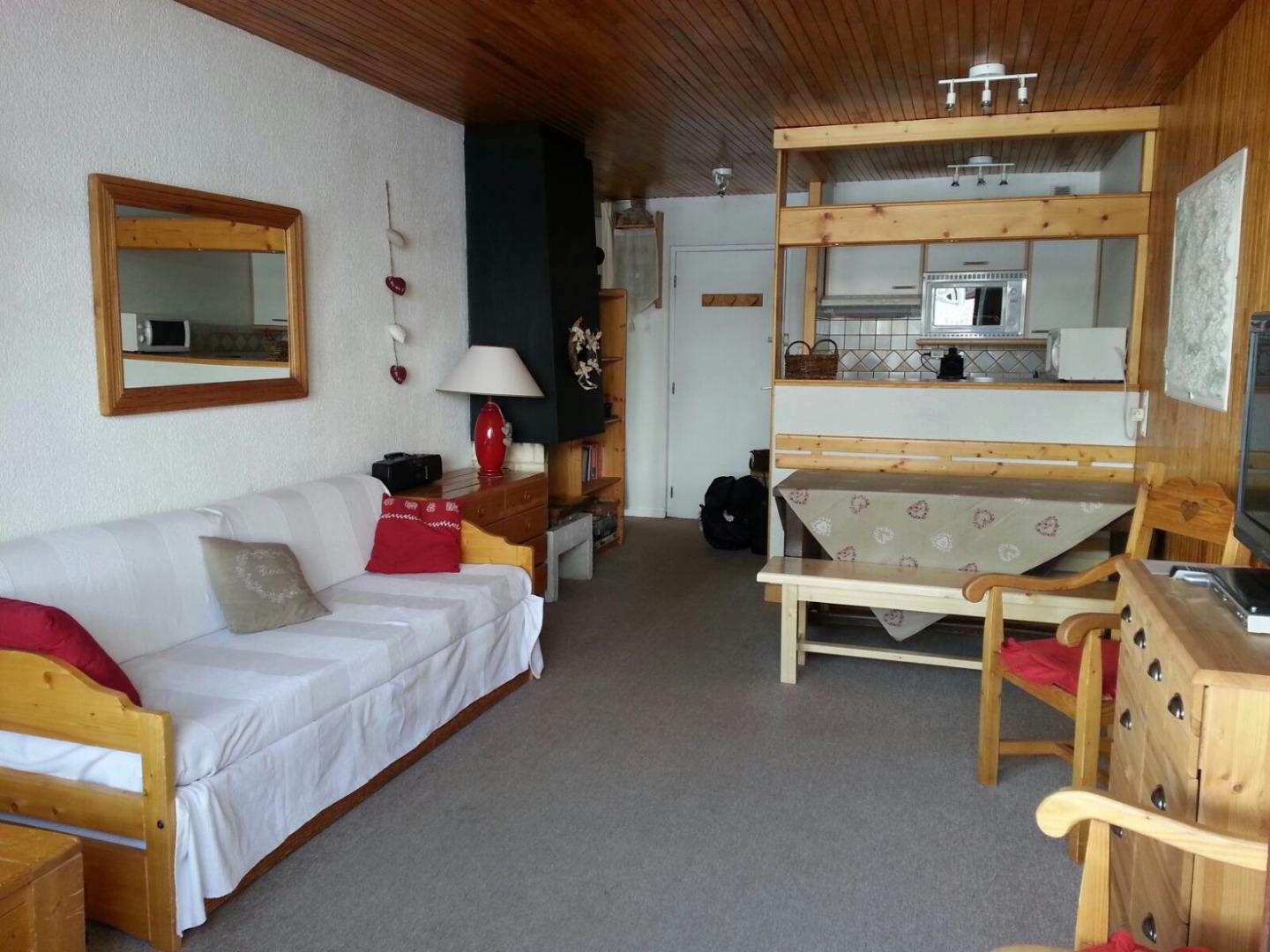 2P, TIGNES VAL CLARET, TERRASSE SUD, SANS VIS A VIS, PIED DES PISTES