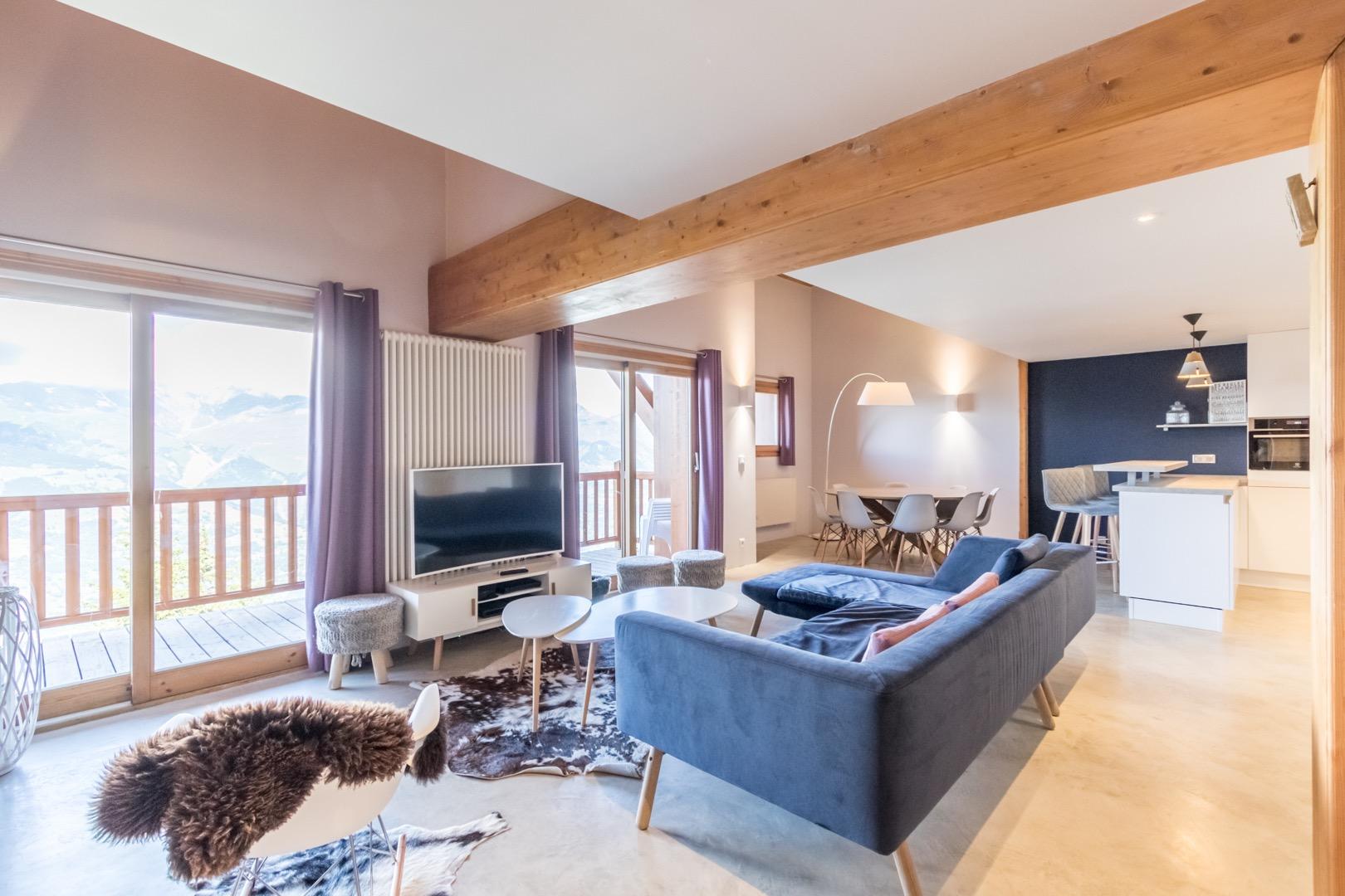 Superbe duplex à Arc 1800 ,vue dégagée, 5 chambres, dans résidence avec piscine, accès skis au pieds